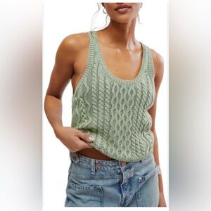NWOT Free People High Tide Cable Stitch Cotton Sweater Tank
Green 
Size small